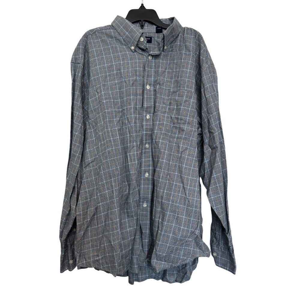 Roundtree & Yorke Mens XL Button-Up Plaid Cotton Shirt Blue/Gray Long Sleeve Cas